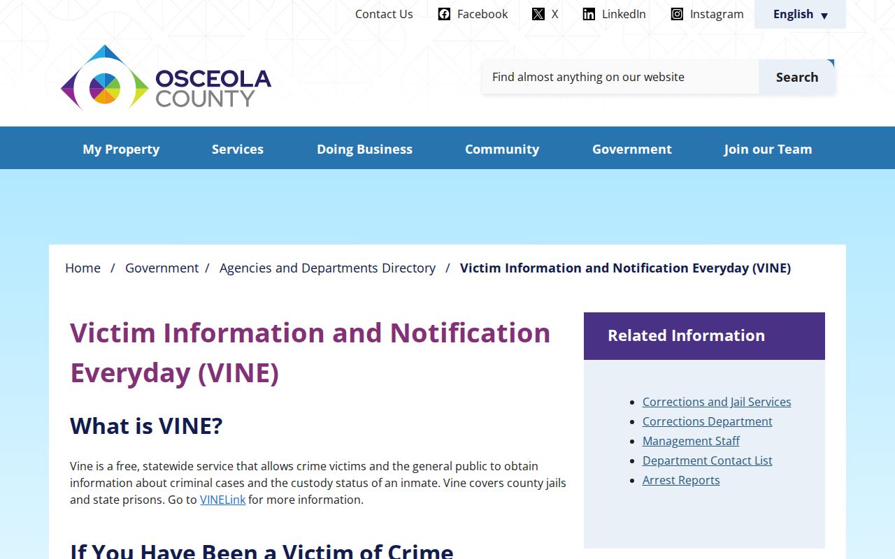 Osceola County VINE coverage registration and notification timing page