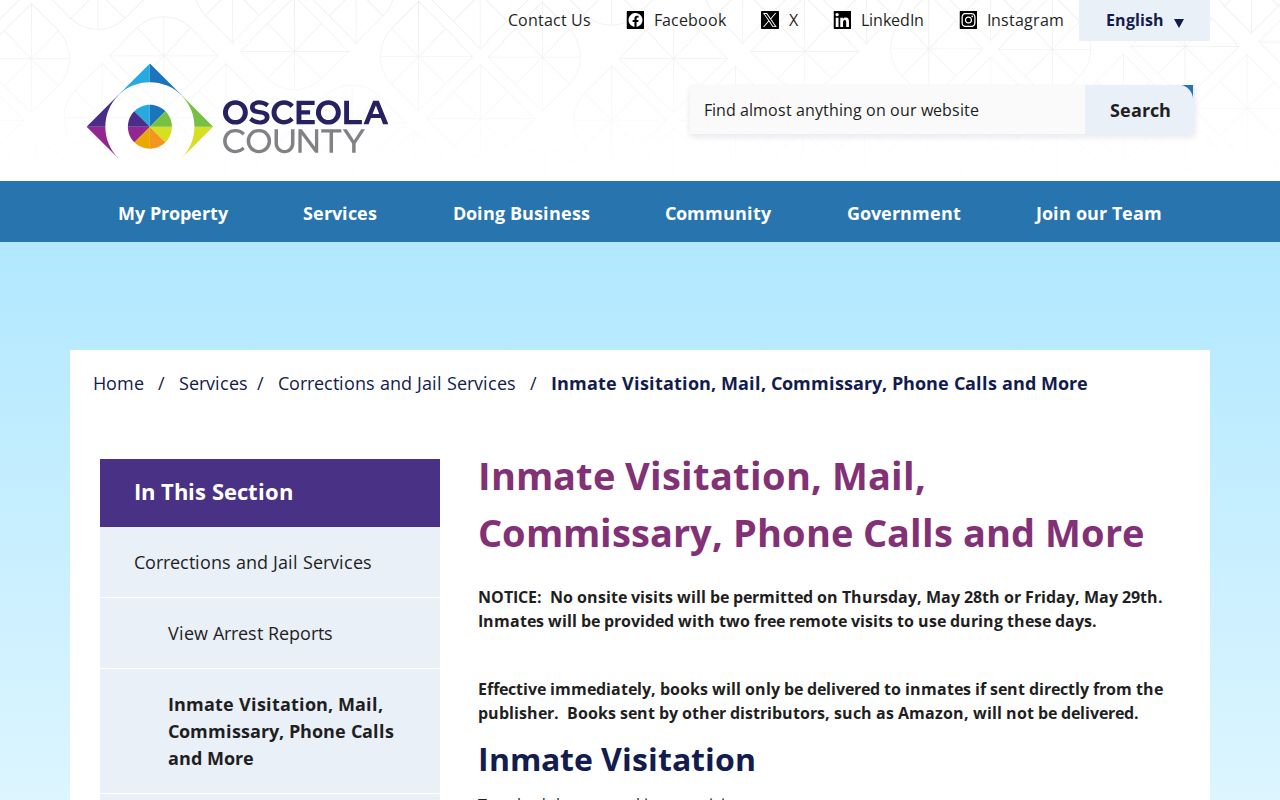 Osceola post-release SmartJailMail and property instructions