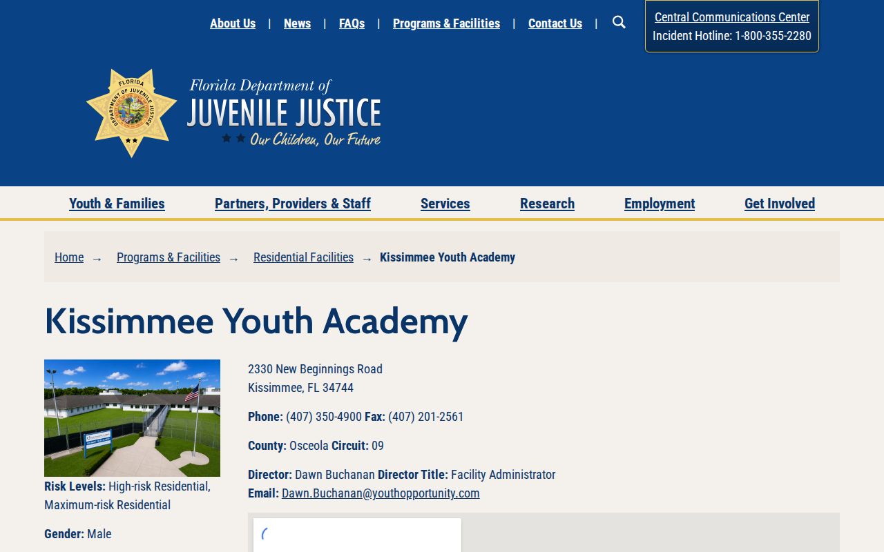Official DJJ information for Kissimmee Youth Academy discharge and juvenile records