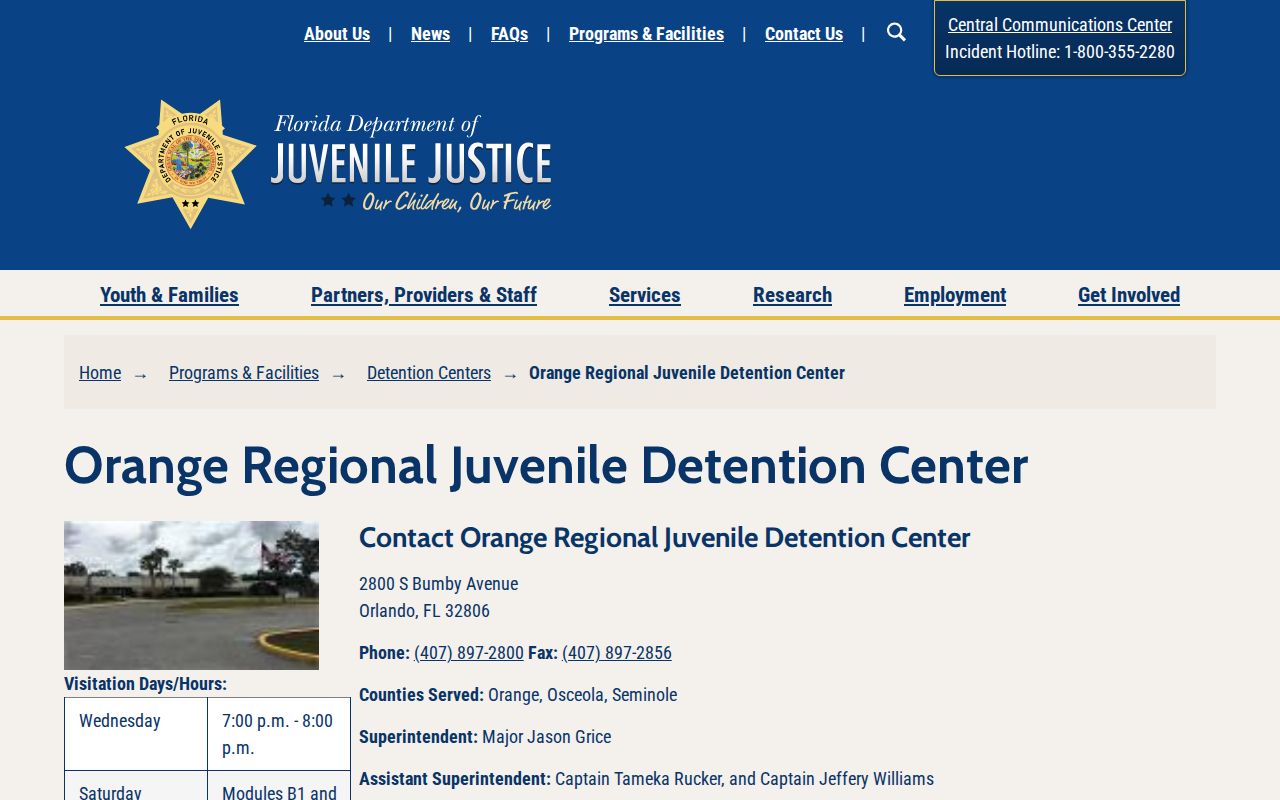 Official DJJ details for Orange Regional Juvenile Detention Center release and custody records